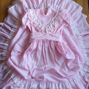 Vintage hand-made pink ruffle maxi dress